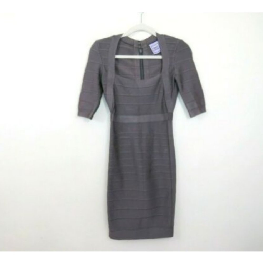Herve Leger Short Sleeve Square Neck Bandage Dress